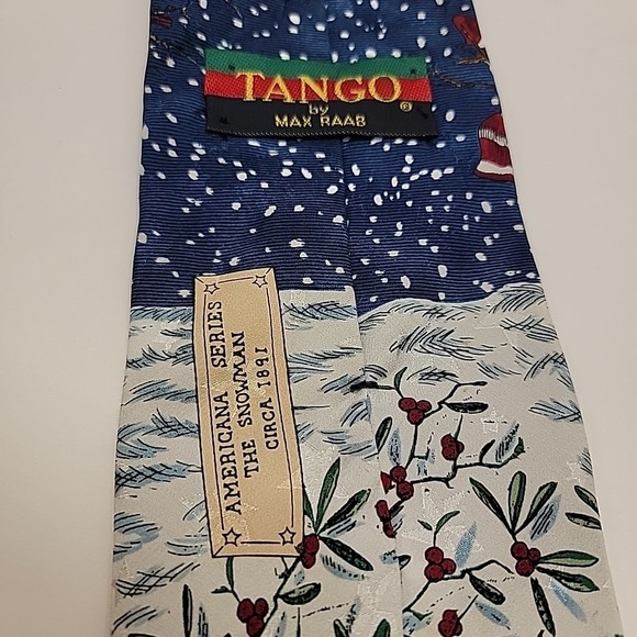 TANGO Mens Necktie Tie Americana Series Vintage The Snowman Holiday Elves Silk - Picture 4 of 10